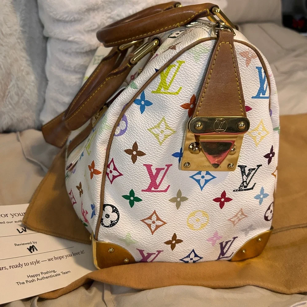 241. Louis Vuitton White Murakami Speedy 30 - Picture 4 of 12